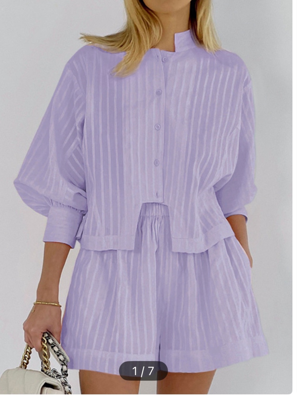Lilac Cotton Two-Piece Shirt & Short Set